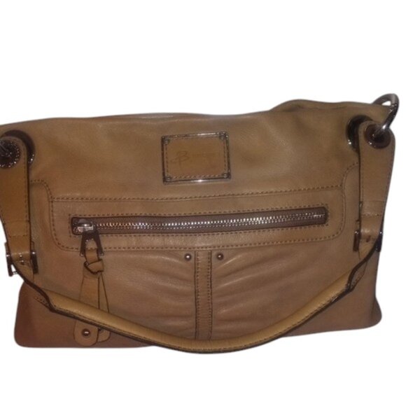B.Makowsky Tan Leather Shoulder Bag GUC - Picture 3 of 8